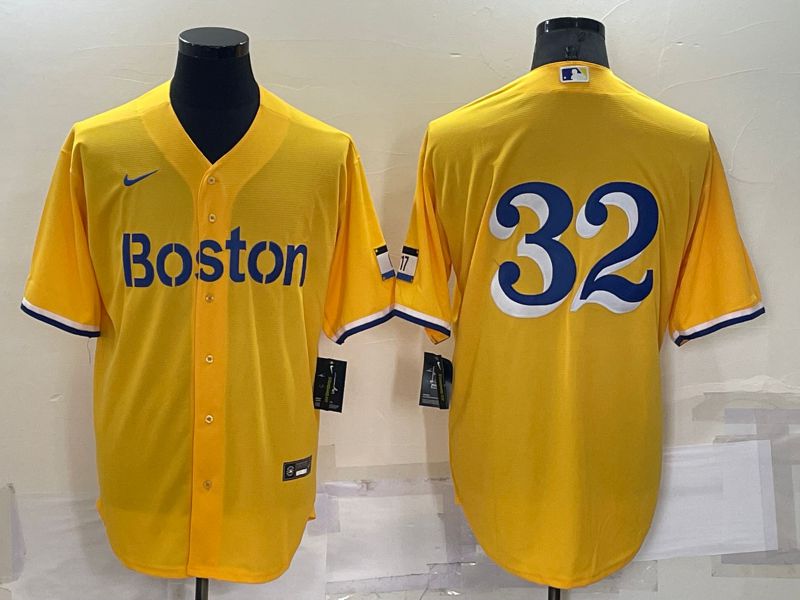 Men Boston Red Sox 32 No Name Yellow City Edition Game Nike 2022 MLB Jersey